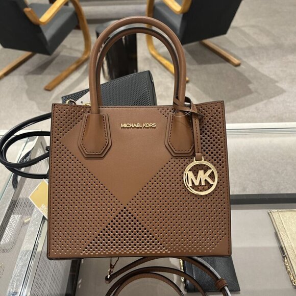 MICHAEL KORS Mercer Medium Perforated Crossbody Bag 35T4GM9M2Y LUGGAGE